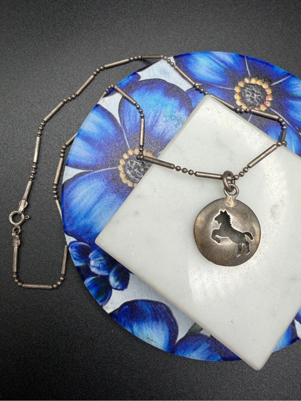 Taxco Horse Pendant necklace TT-52 Sterling silver #S07 925 vintage pillow